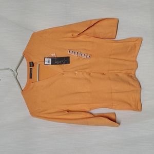 NWT Xlg Kersh Tangerine Button Up Vneck Cardigan